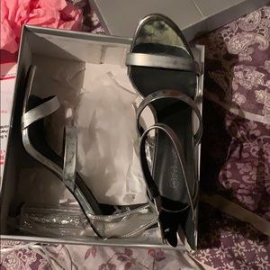 Silver three strap heels